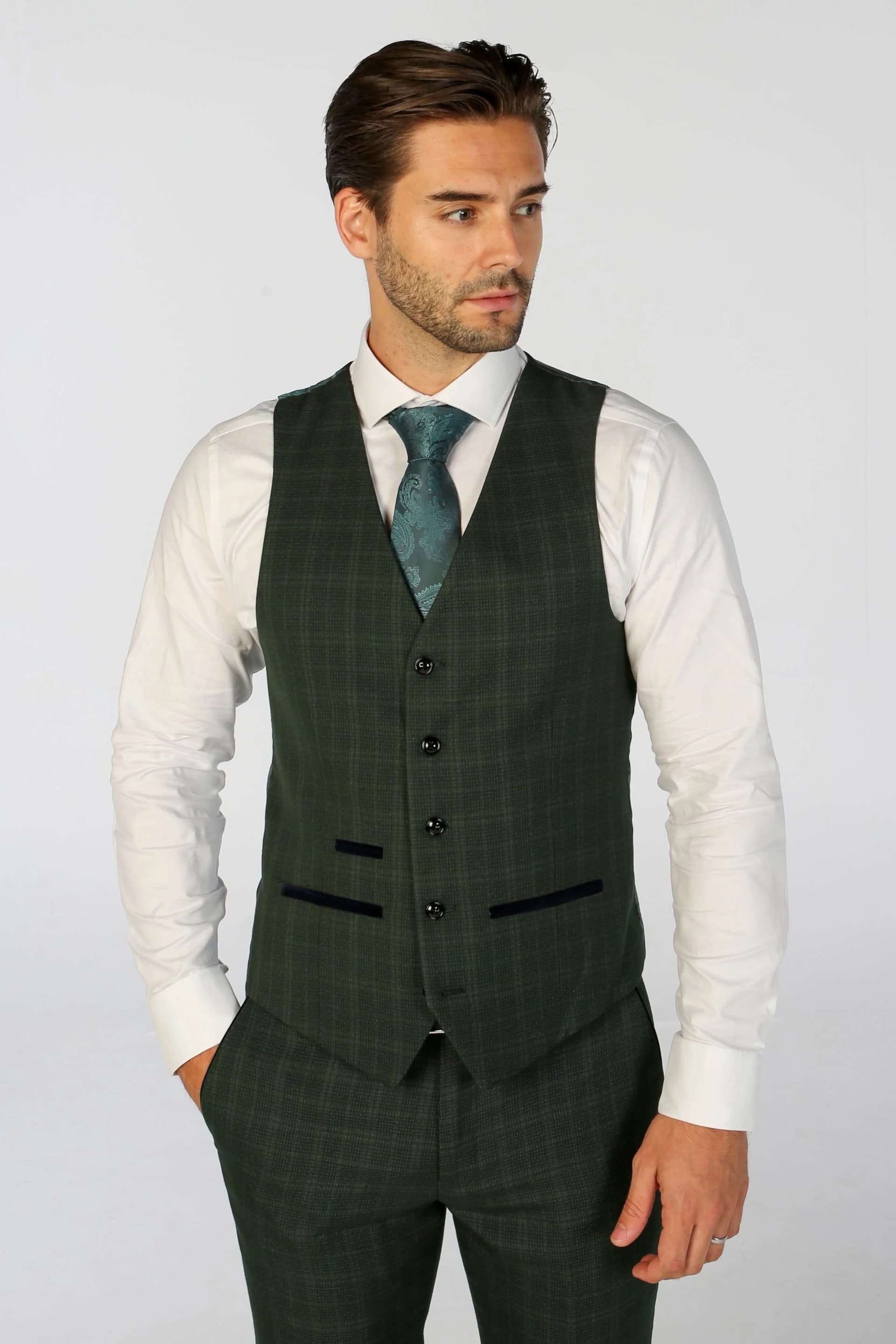 Paul Andrew Paul Andrew Men's Leo Checked Tailored Fit Waistcoat in Green
