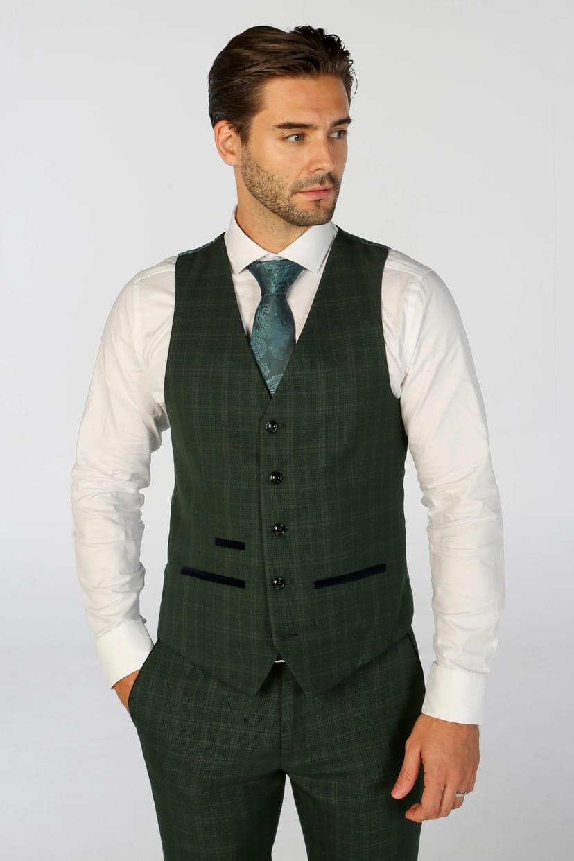 Paul Andrew Paul Andrew Men's Leo Checked Tailored Fit Waistcoat in Green - 1
