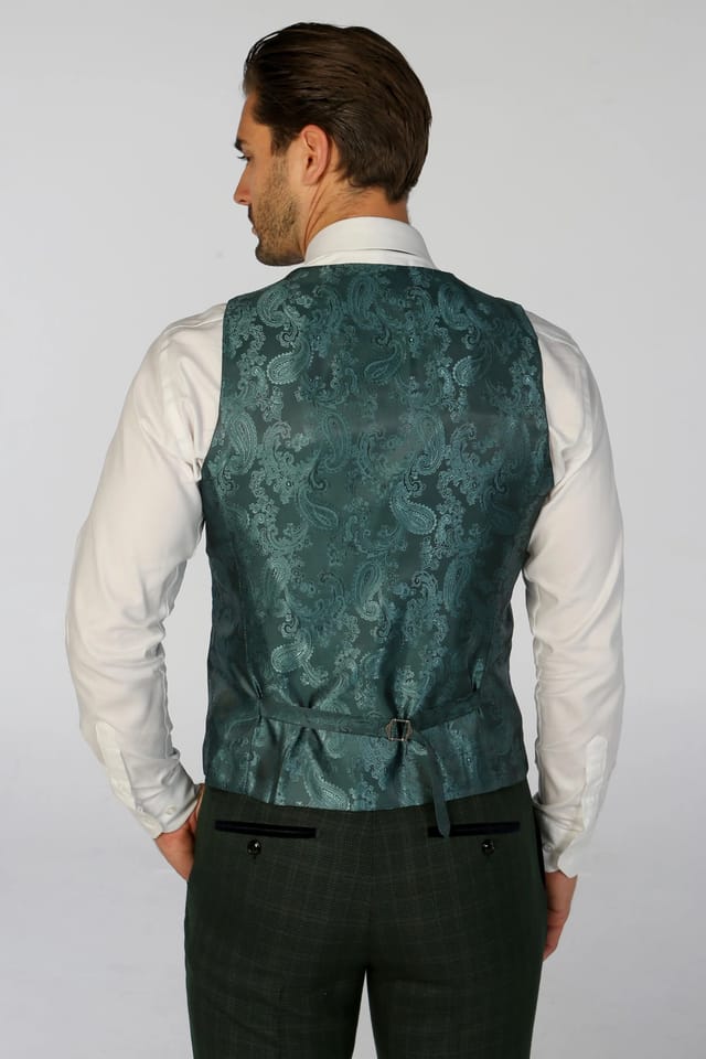 Paul Andrew Paul Andrew Men's Leo Checked Tailored Fit Waistcoat in Green - 2