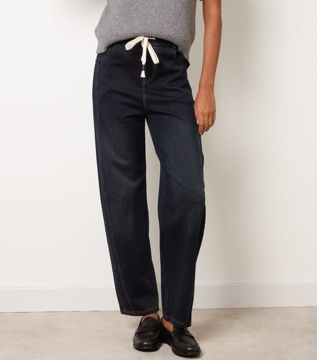 Blue Vanilla Women's Dark Blue Drawstring Barrel Leg Jeans Blue Vanilla New Look - 2
