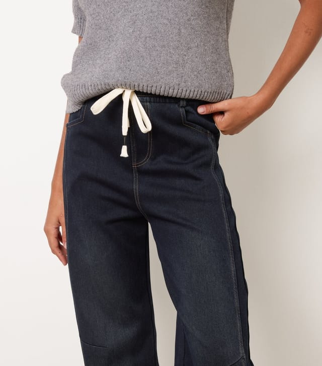 Blue Vanilla Women's Dark Blue Drawstring Barrel Leg Jeans Blue Vanilla New Look - 3