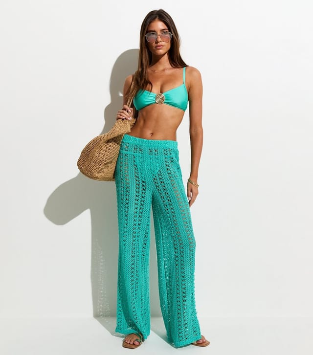 New Look Women's Turquoise Gold Tone Spiral Buckle Crop Bikini Top New Look - 3