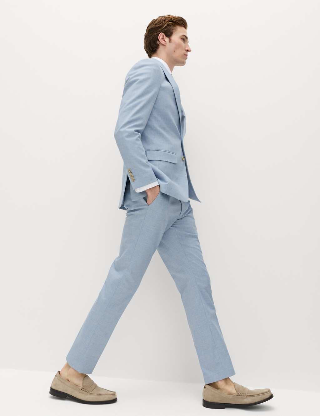 Marks & Spencer M&S Slim Fit Textured Stretch Trousers Light Blue Mix