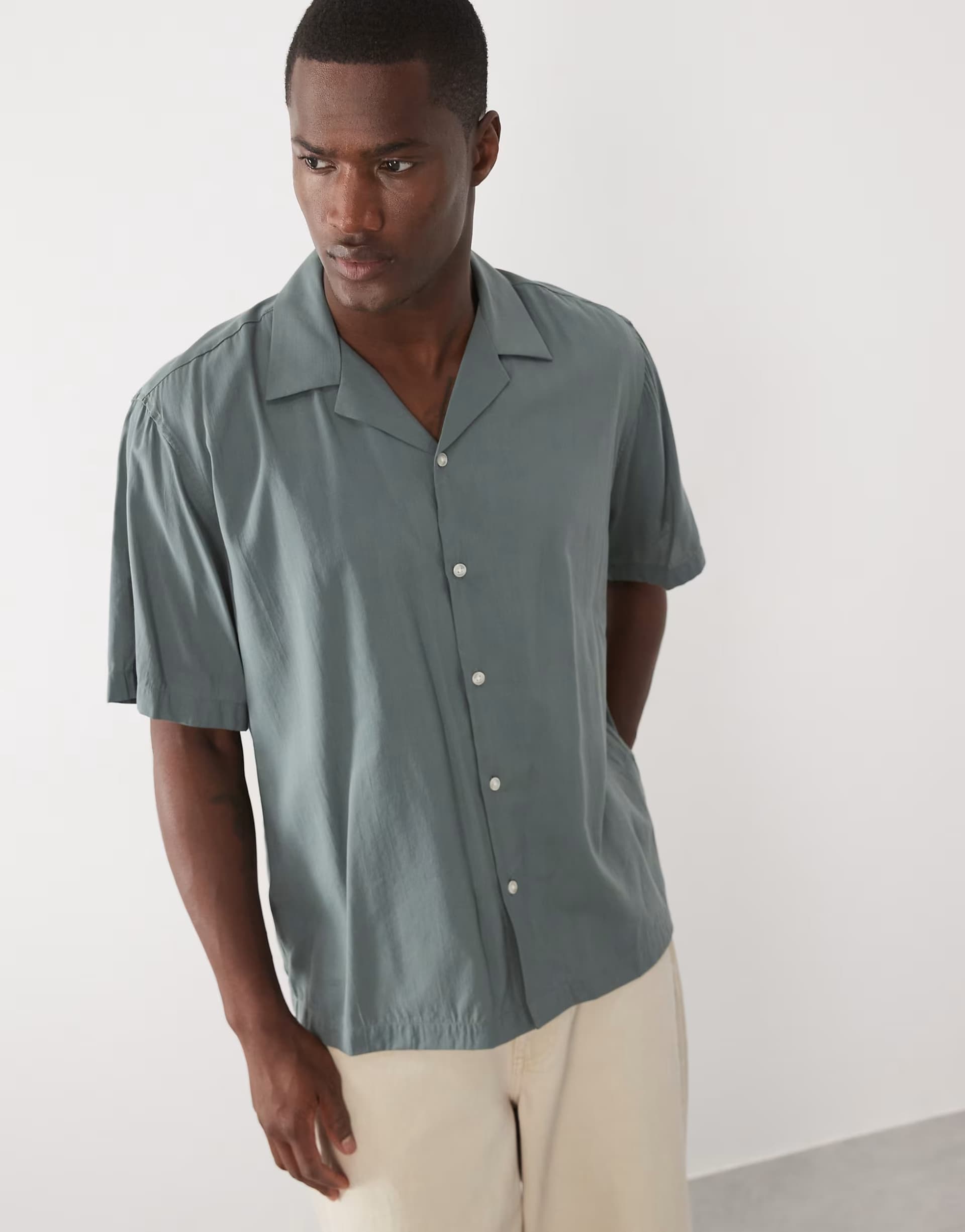 ASOS Selected short sleeve shirt in dark green