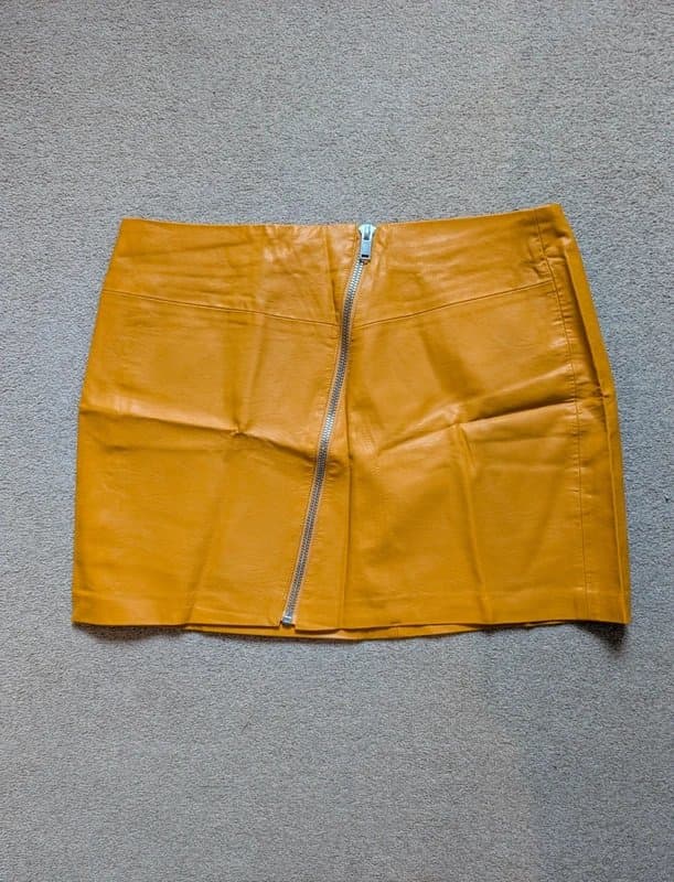 New Look New Look Yellow Faux Leather Asymmetrical Zip Mini Skirt UK 16