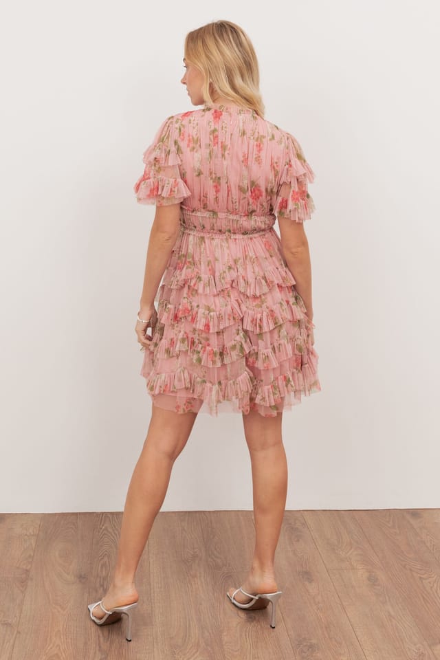 Anaya with Love Anaya with Love Women's Floral Print Short Sleeve Ruffled Mini Dress in Pink - 2