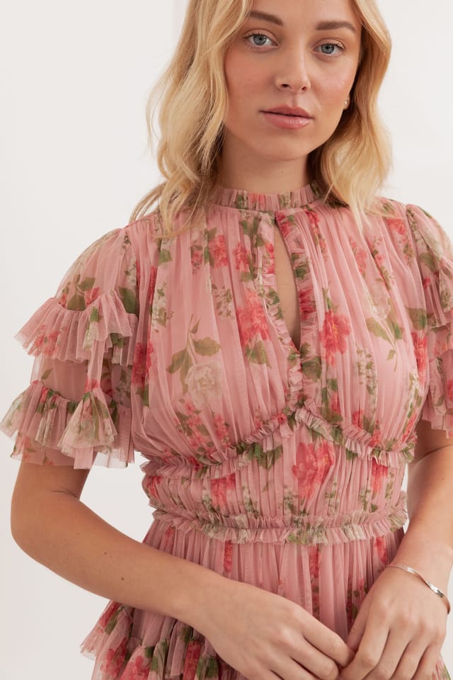 Anaya with Love Anaya with Love Women's Floral Print Short Sleeve Ruffled Mini Dress in Pink - 3