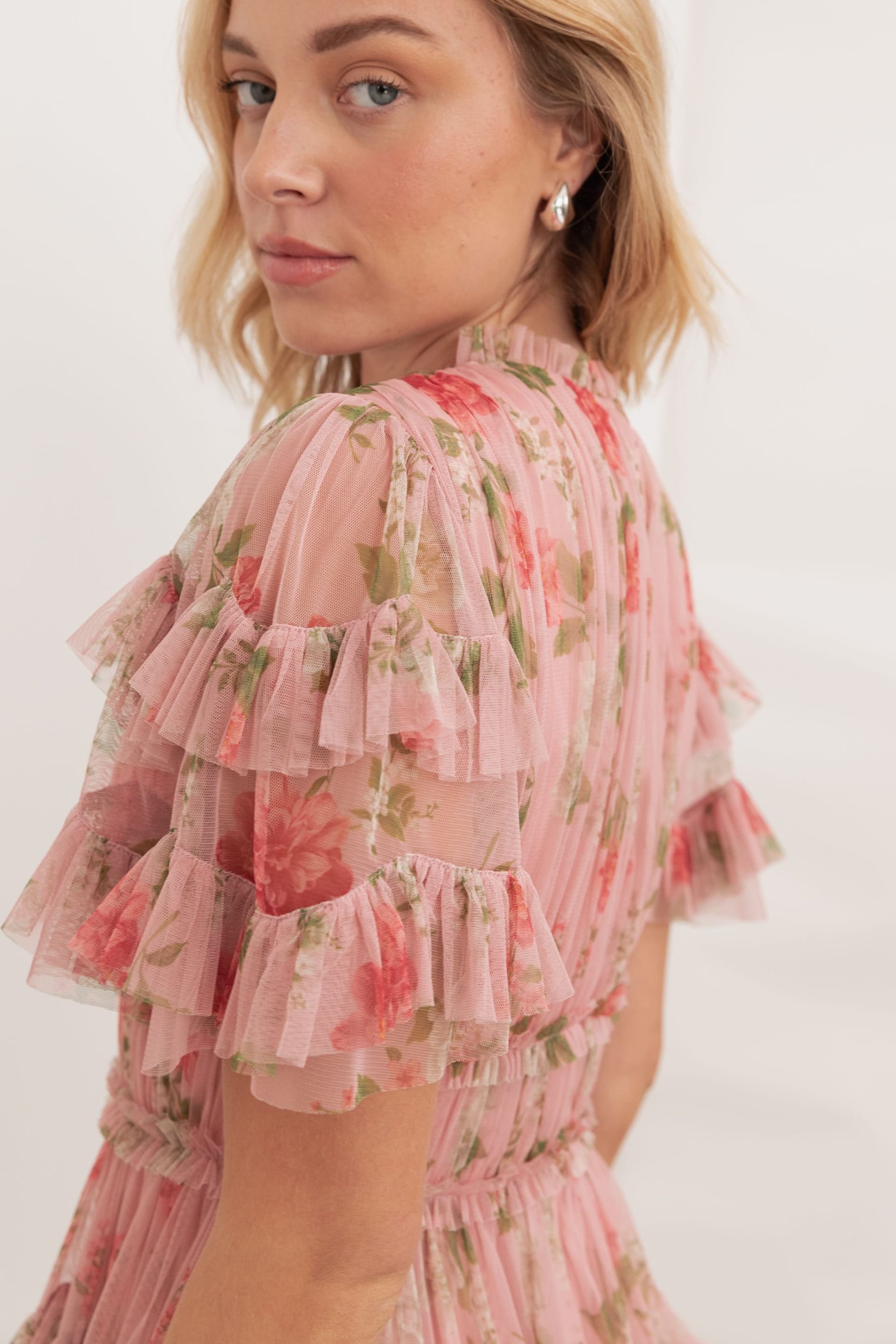 Anaya with Love Anaya with Love Women's Floral Print Short Sleeve Ruffled Mini Dress in Pink - 4