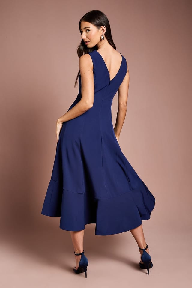 Coast Coast Women's Crepe Ruffle Dress With Low Back in Navy - 3