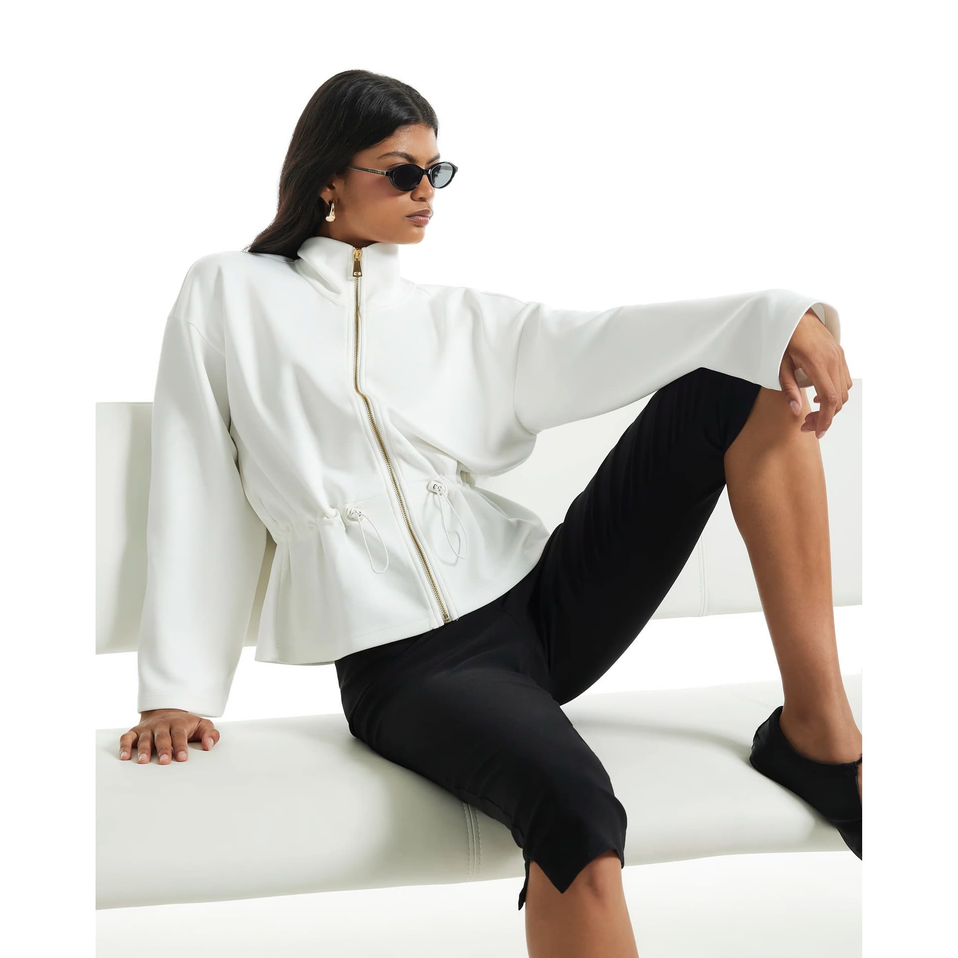 River Island River Island Womens Cream Premium Zip Through Peplum Track Jacket
