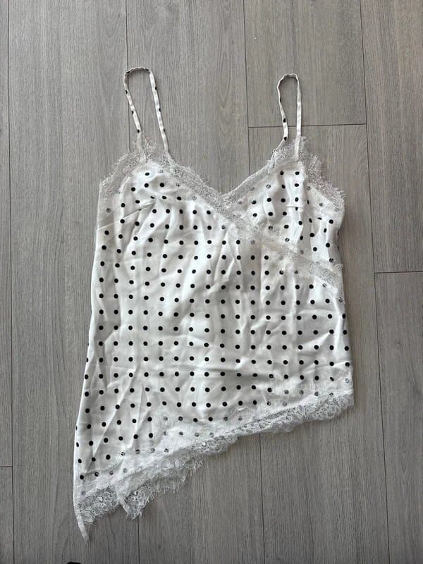 Bershka Polka Dot Silk Lace Top Bershka