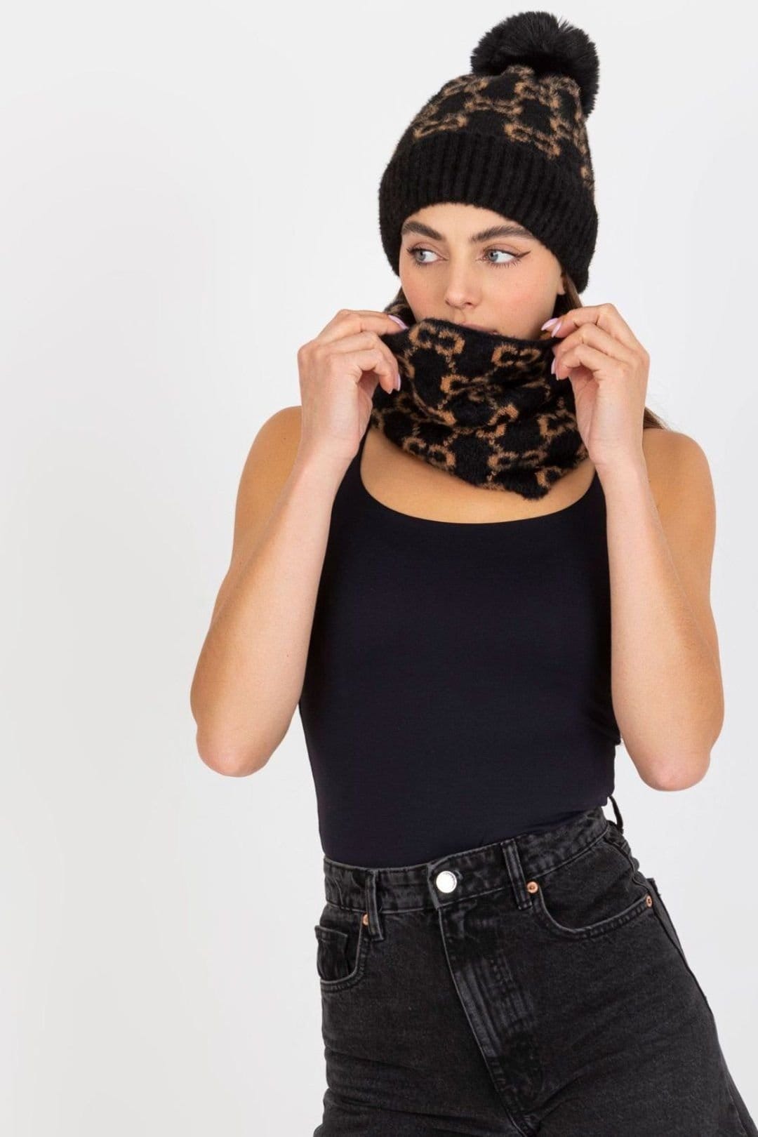 Love Lace Love Lace Women's Warm Chimney Infinity Scarf with Textured Pattern for Cap Match in Black - 4