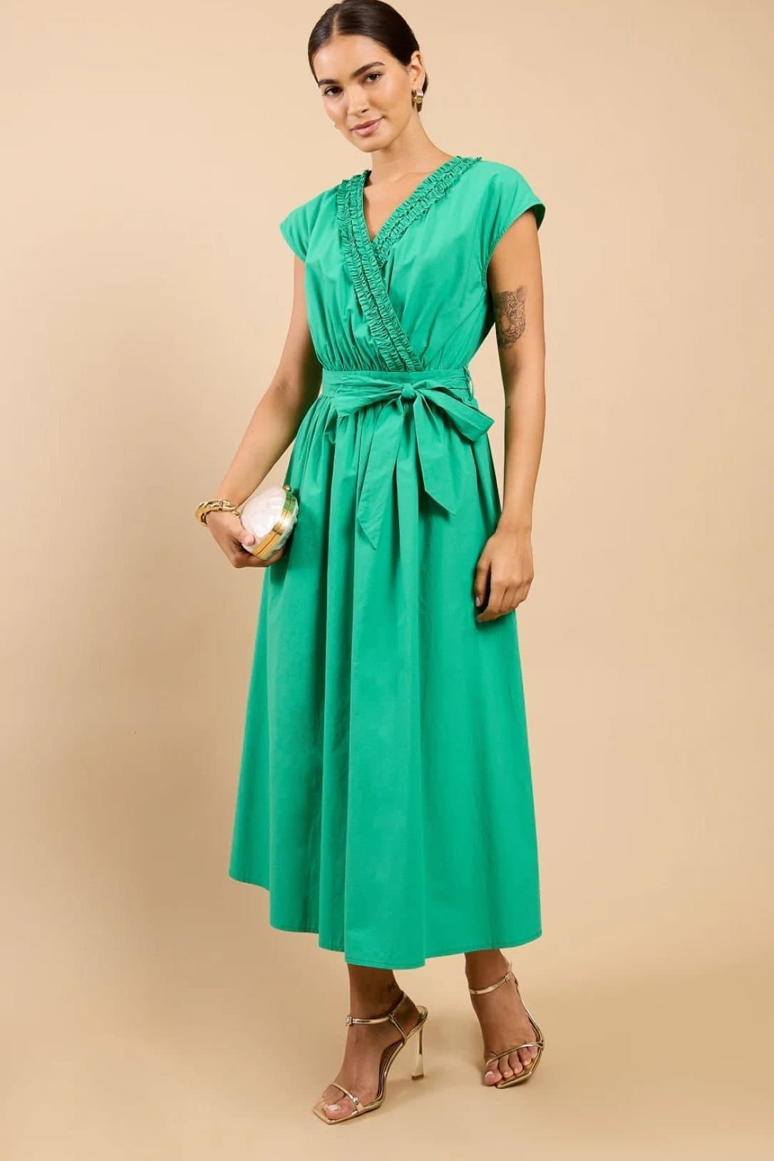 Little Mistress Little Mistress Women's Green Frill Detail Midaxi Dress