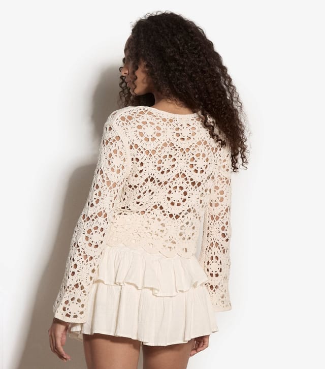 Apricot Women's Stone Semi Sheer Floral Crochet Knit Top Apricot New Look - 3