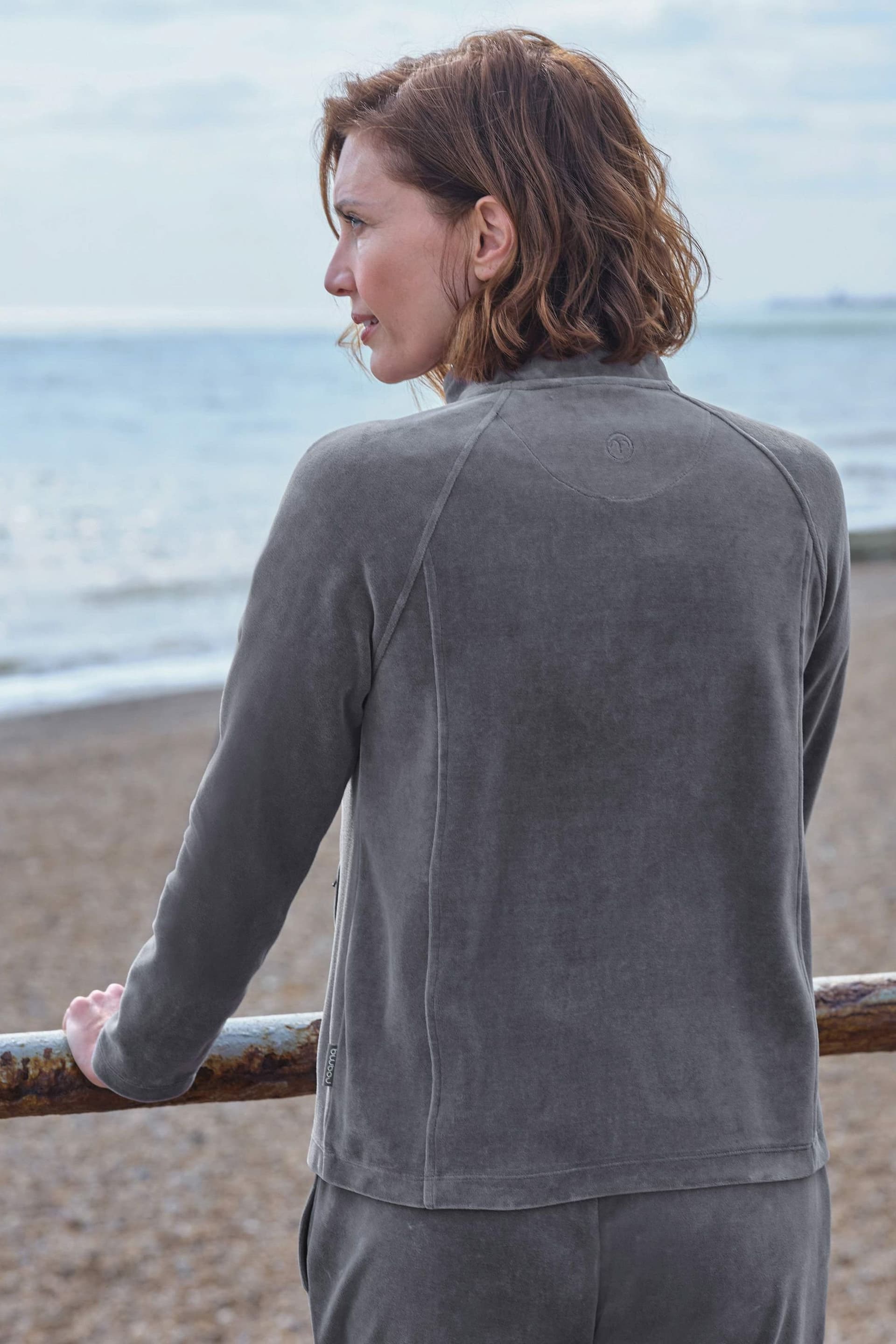 WoolOvers WoolOvers Women's Placid Velour Zip Through Jumper in Grey