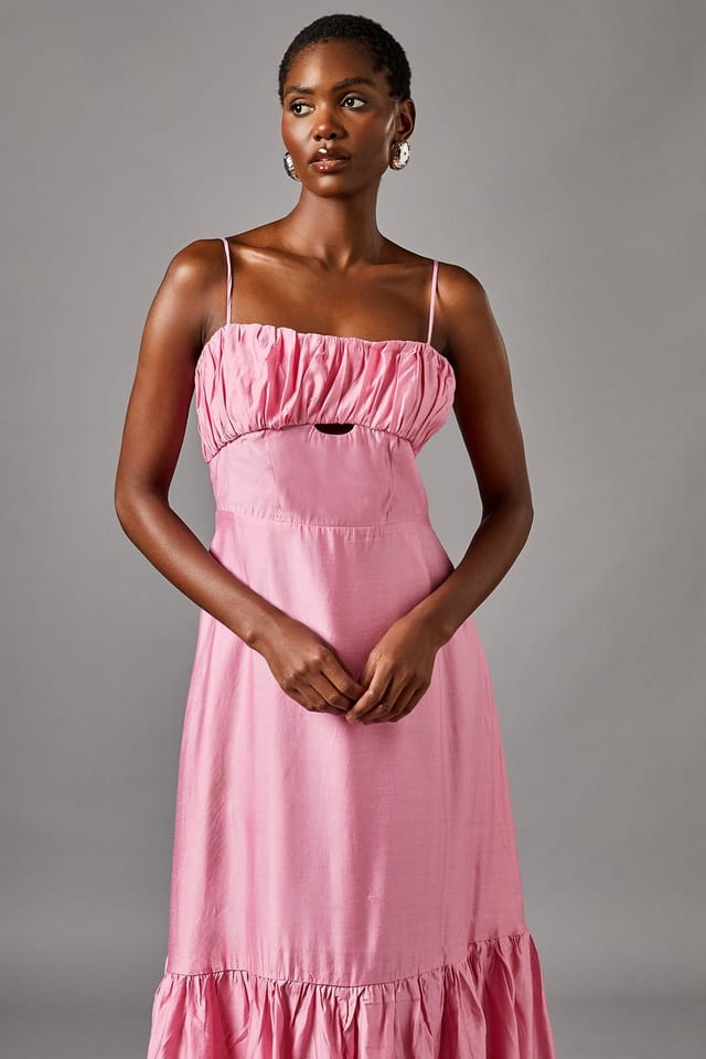 Coast Coast Women's Strappy Cut Out Gathered Bust Maxi Holiday Dress in Pink - 2