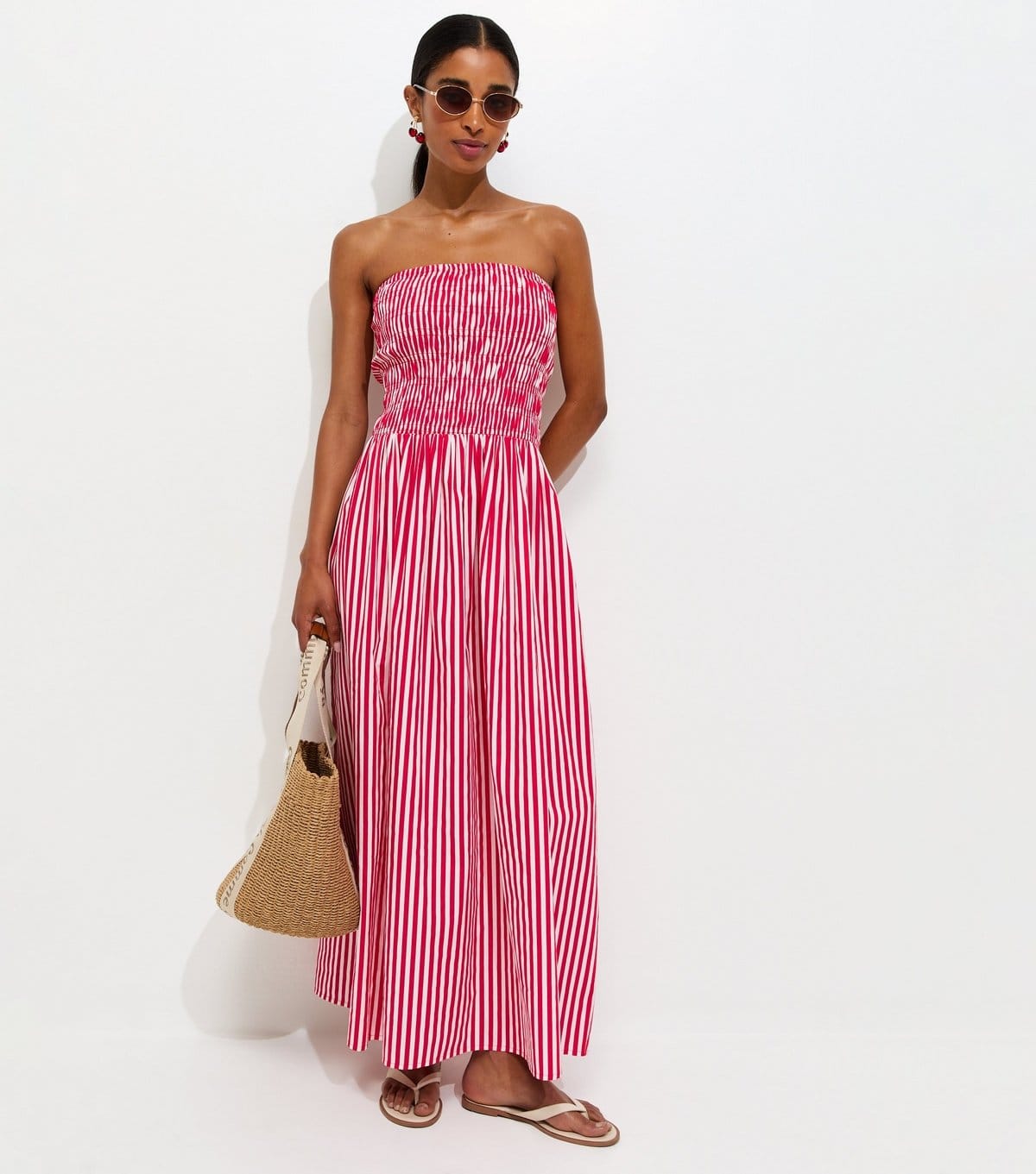New Look Red Striped Bandeau Maxi Dress