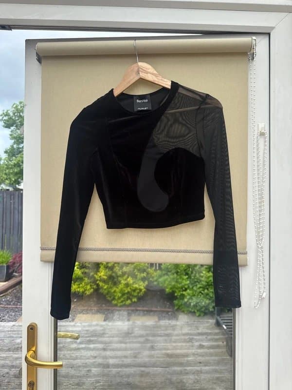 Bershka Long Sleeve Velvet top with Mesh Detail