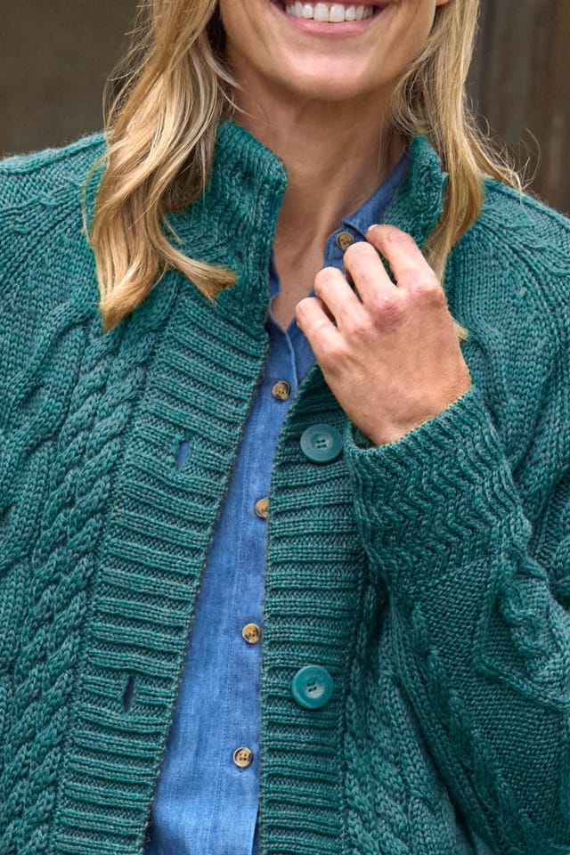 WoolOvers WoolOvers Women's Pure Wool Aran Coatigan in Teal - 2