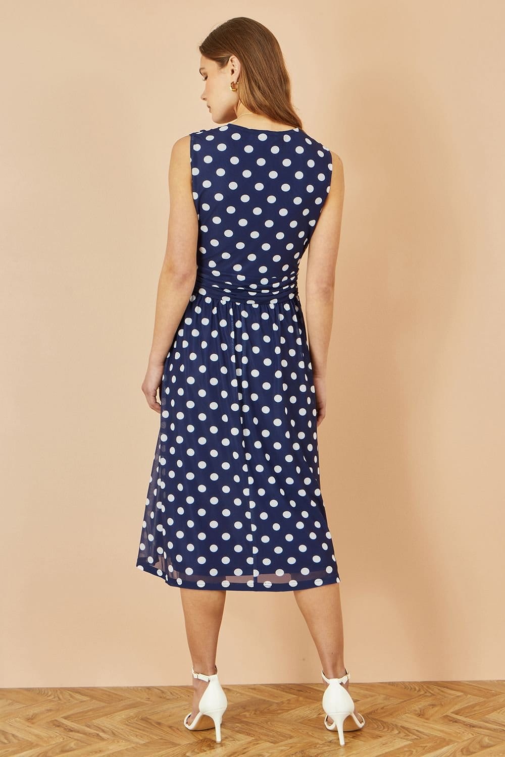 Yumi Yumi Women's Navy Polka Dot Mesh Wrap Skater Dress With Pockets - 4