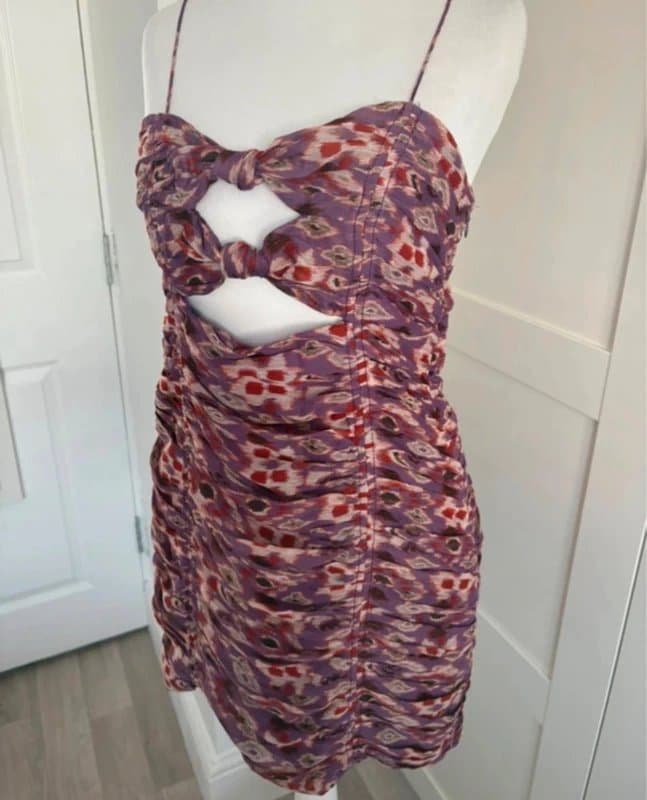 Zara ZARA Purple Printed Ruched Cut Out Mini Dress Size M UK 10-12 Summer Holiday Party