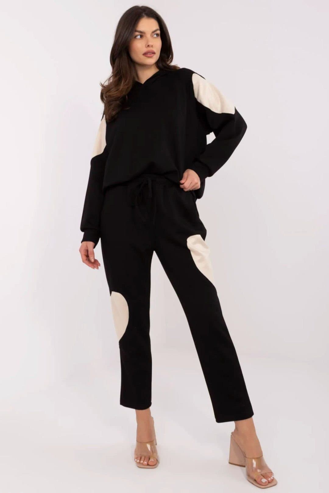 Love Lace Love Lace Women's Heart Patch Hoodie & High Waist Pants Set Style 209203 in Black
