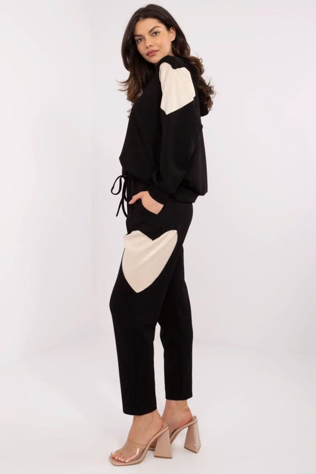 Love Lace Love Lace Women's Heart Patch Hoodie & High Waist Pants Set Style 209203 in Black - 2