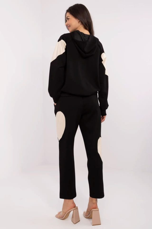 Love Lace Love Lace Women's Heart Patch Hoodie & High Waist Pants Set Style 209203 in Black - 3