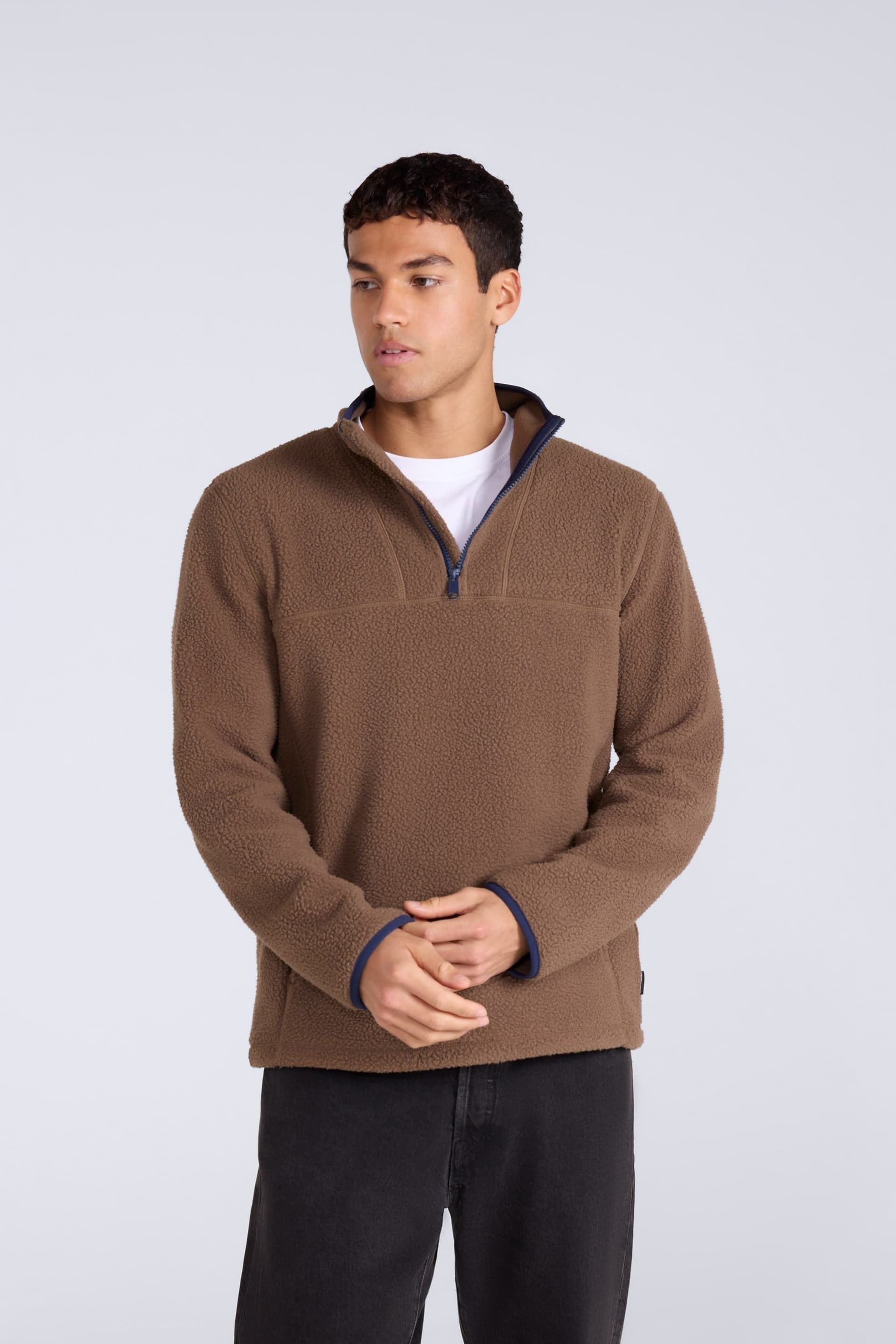 Animal Animal Men's 'Alfie' Soft Borg Fleece Contrast Trim Warm Casual Half Zip Jumper in Brown