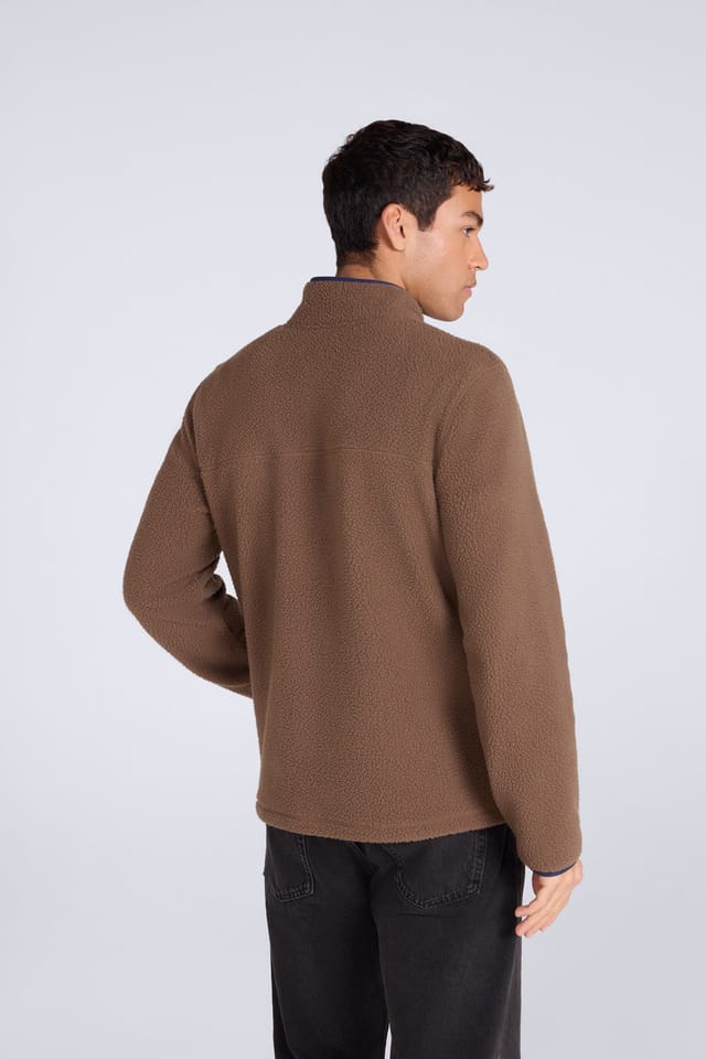 Animal Animal Men's 'Alfie' Soft Borg Fleece Contrast Trim Warm Casual Half Zip Jumper in Brown - 3