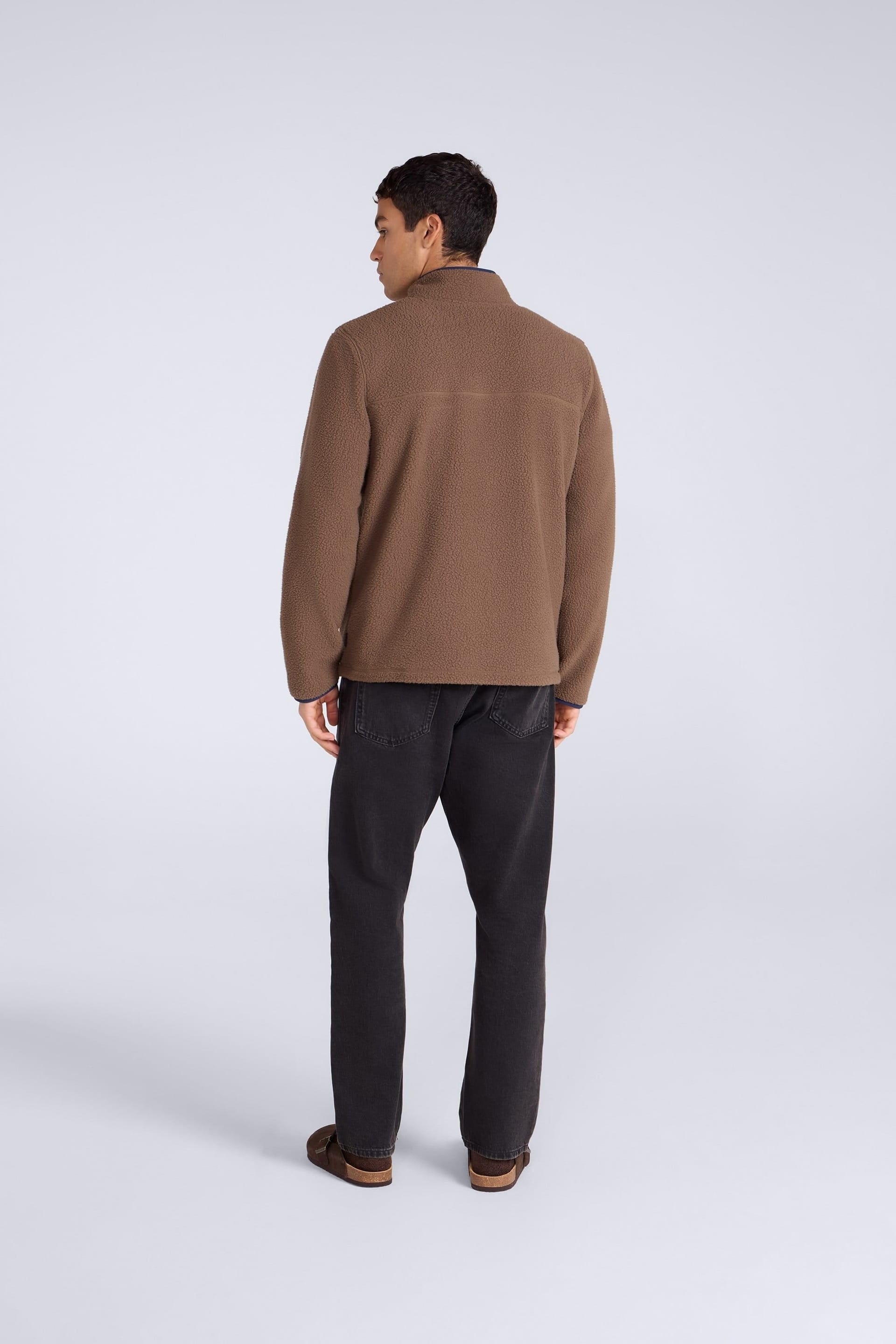 Animal Animal Men's 'Alfie' Soft Borg Fleece Contrast Trim Warm Casual Half Zip Jumper in Brown - 4