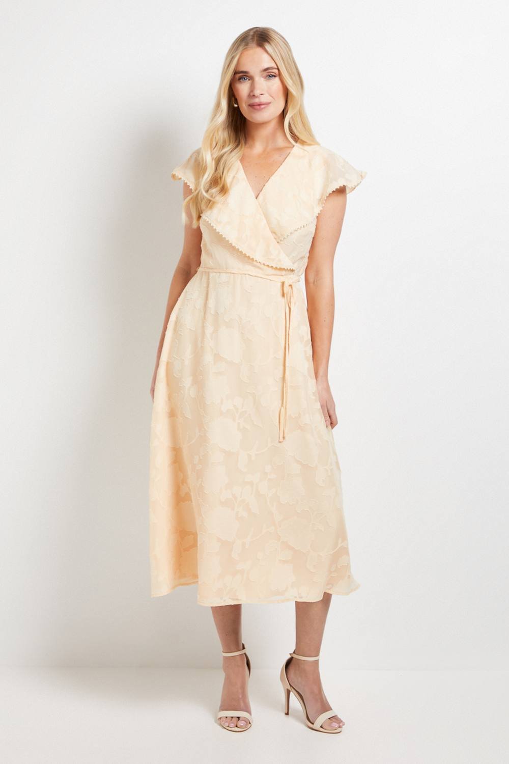 Wallis Wallis Women's Petite Floral Burn Out Ruffle Midi Dress in Yellow - 2