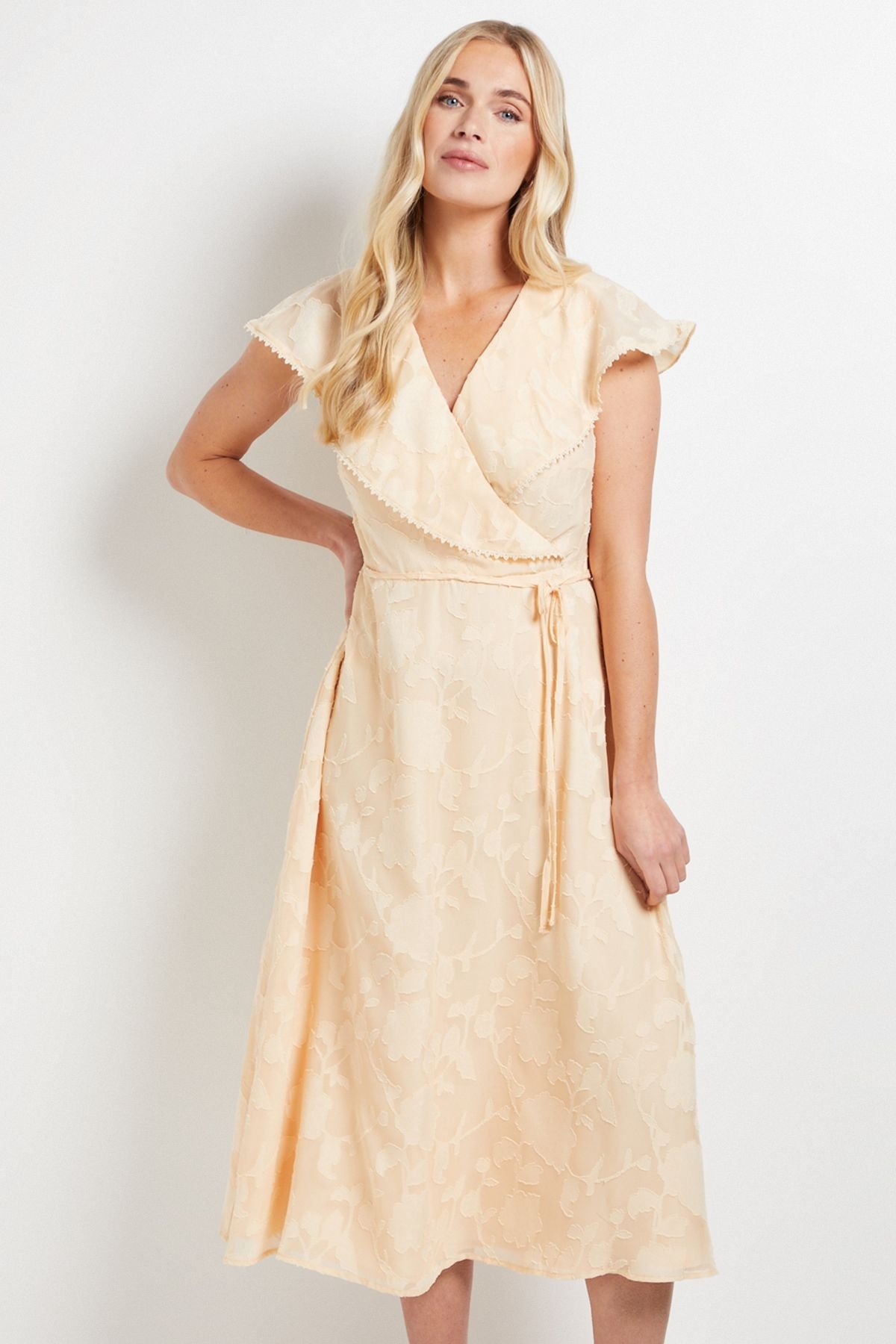 Wallis Wallis Women's Petite Floral Burn Out Ruffle Midi Dress in Yellow - 4