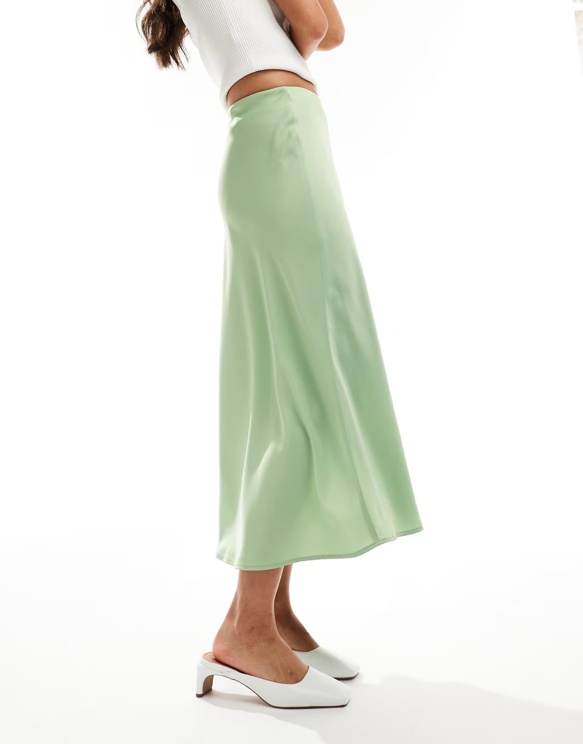 ASOS YAS satin midi skirt in light green - LGREEN
