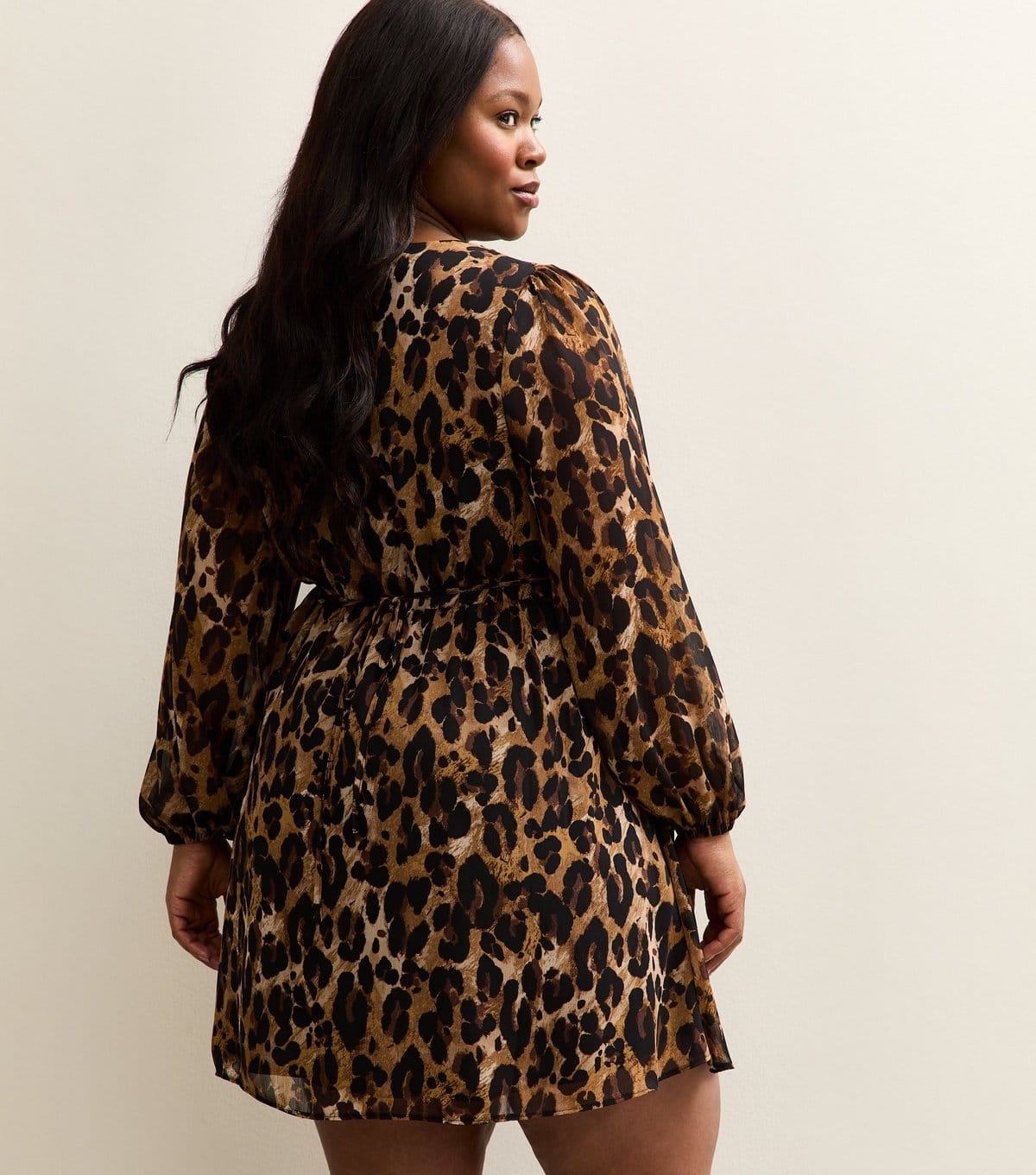 New Look Women's Plus Size Brown Chiffon Animal Print Mini Dress Curves New Look - 4