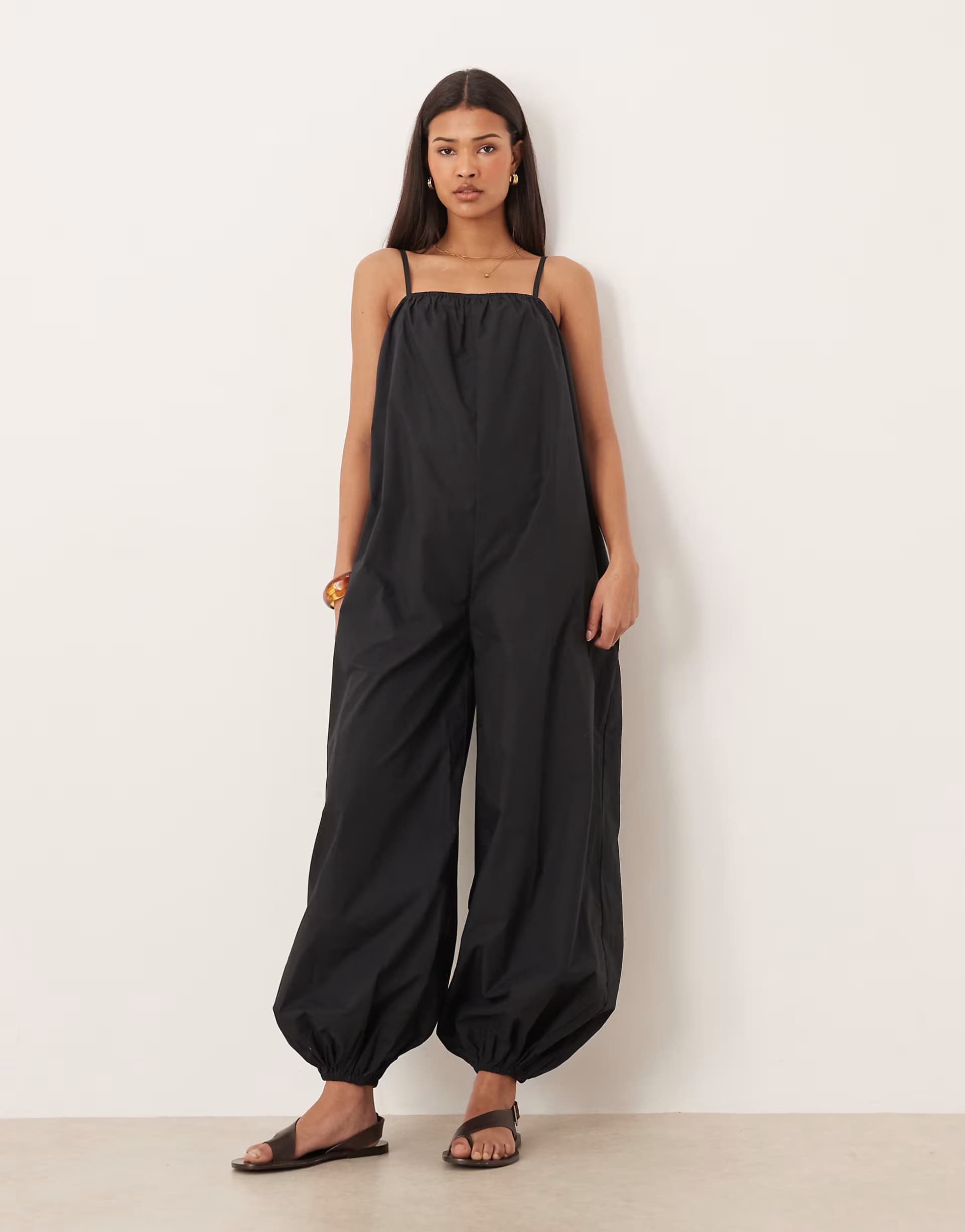 ASOS ASOS DESIGN balloon leg strappy jumpsuit in black