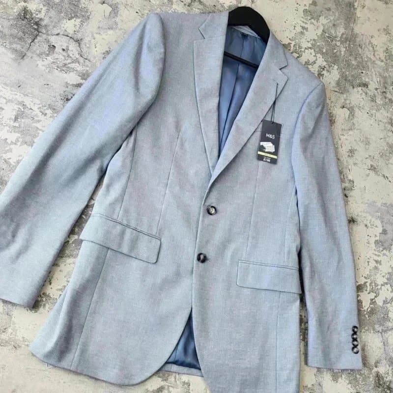 Marks & Spencer Marks & Spencer Light Blue Slim Mens Suit Jacket 38" Long Smart Casual Blazer 2