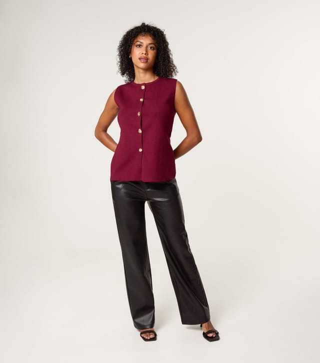 Blue Vanilla Women's Light Burgundy Knitted Tailored Vest Blue Vanilla New Look - 2