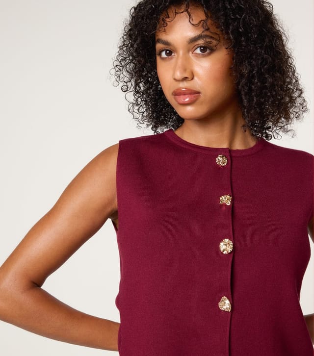 Blue Vanilla Women's Light Burgundy Knitted Tailored Vest Blue Vanilla New Look - 3