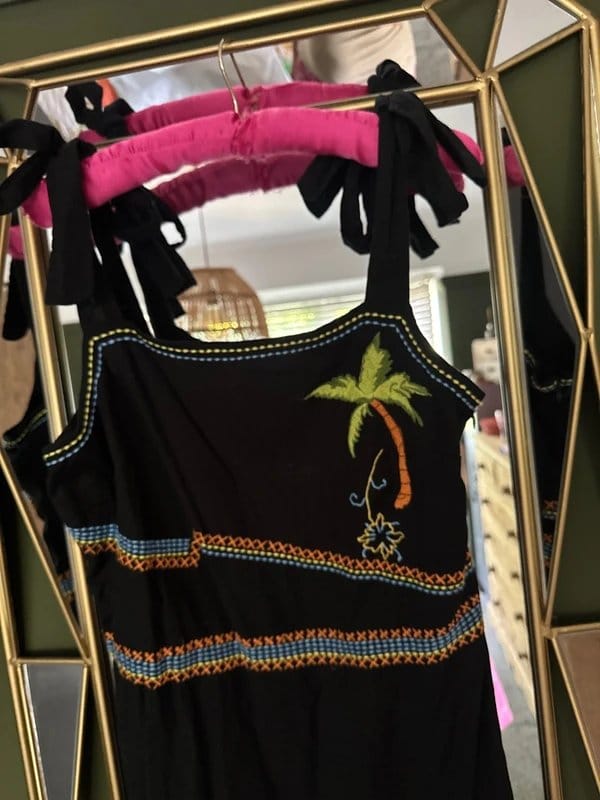 NFD Corfu Embroidered Mini Dress in Black with Multi-Coloured