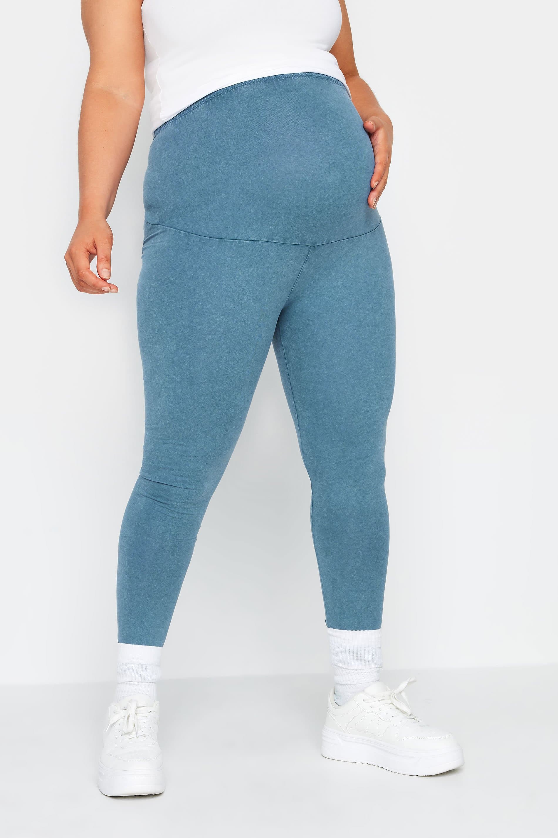 Bump It Up Maternity Plus Size Blue Acid Wash Leggings