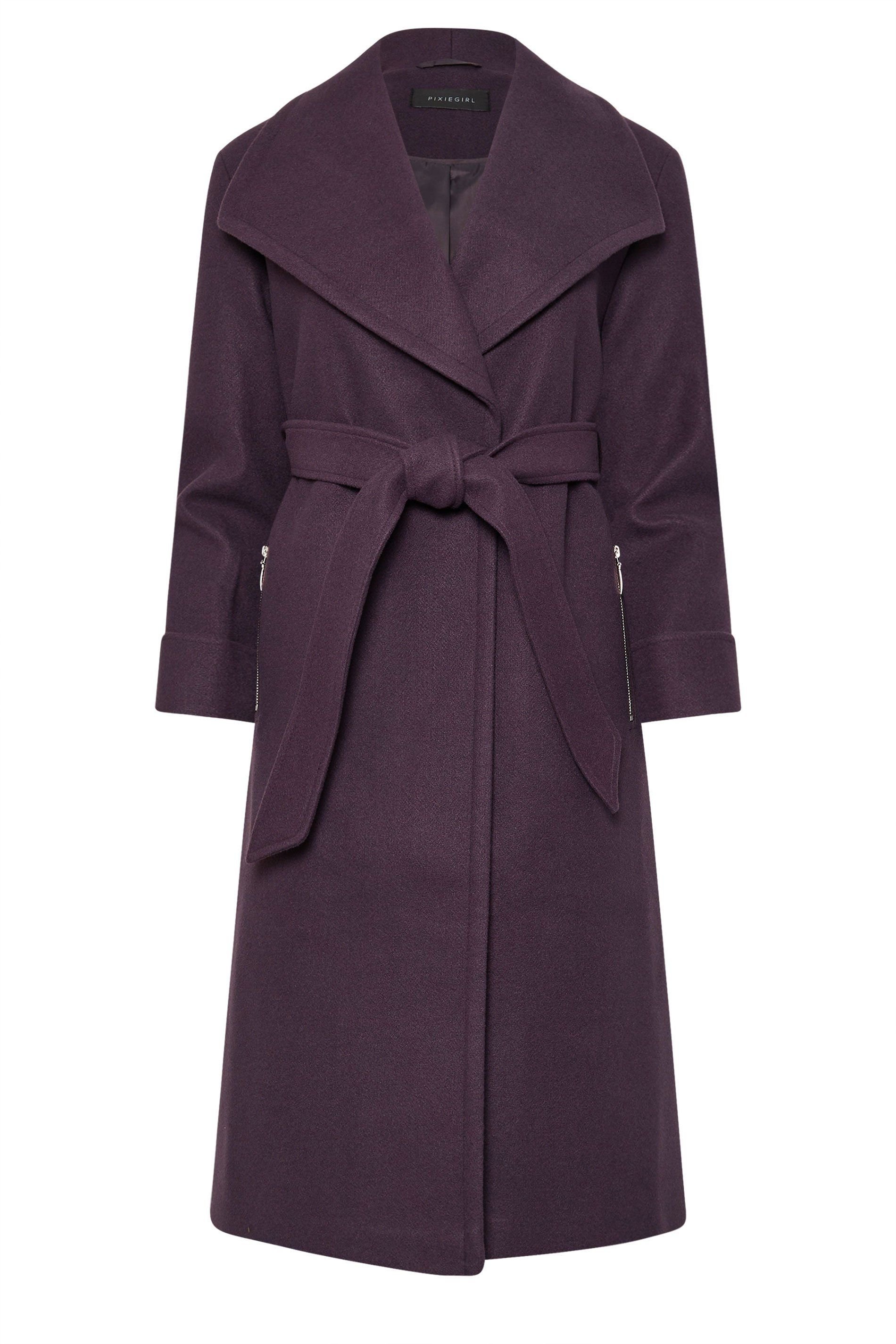 PixieGirl PixieGirl Women's Petite Belted Wrap Coat in Purple - 2