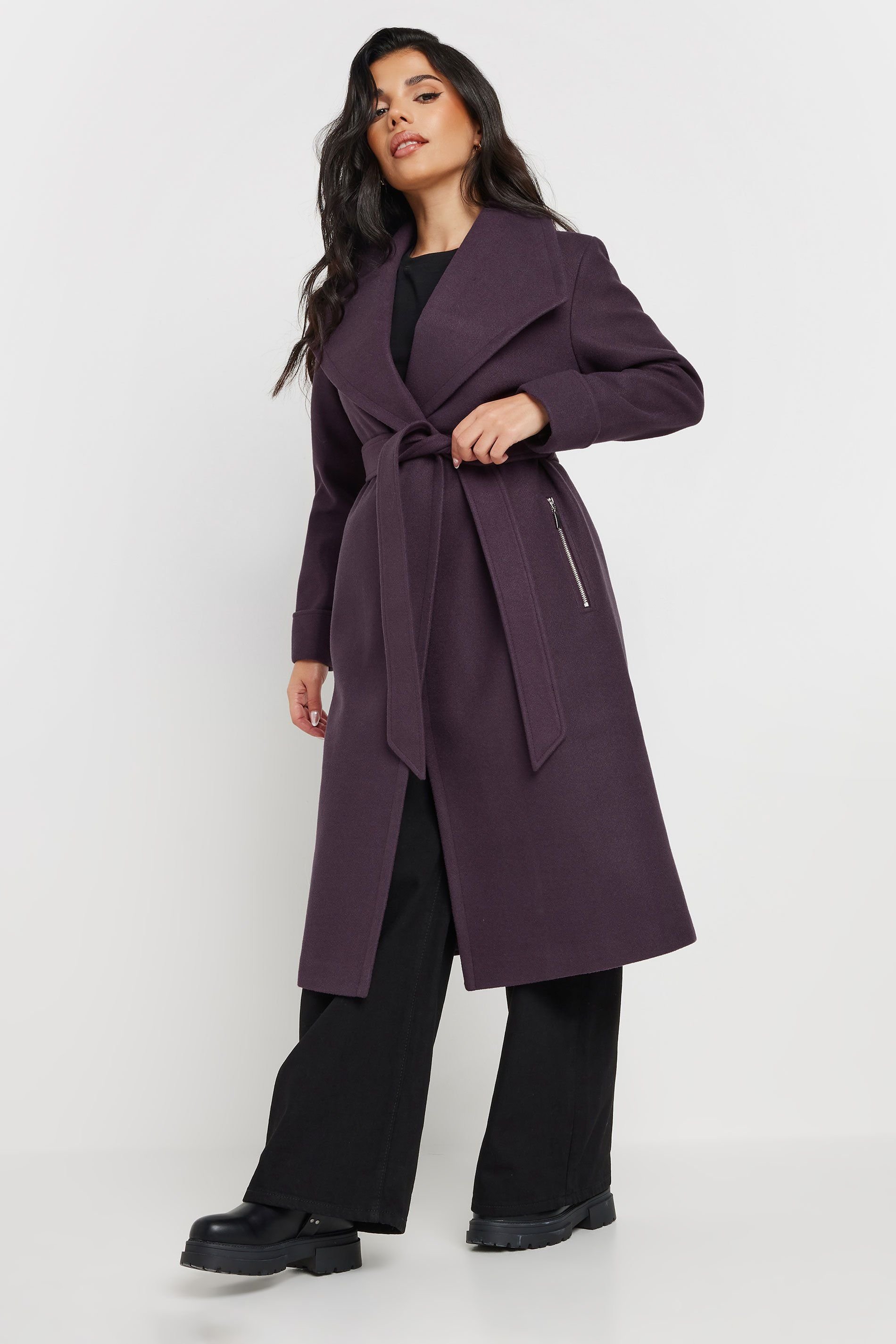 PixieGirl PixieGirl Women's Petite Belted Wrap Coat in Purple - 3
