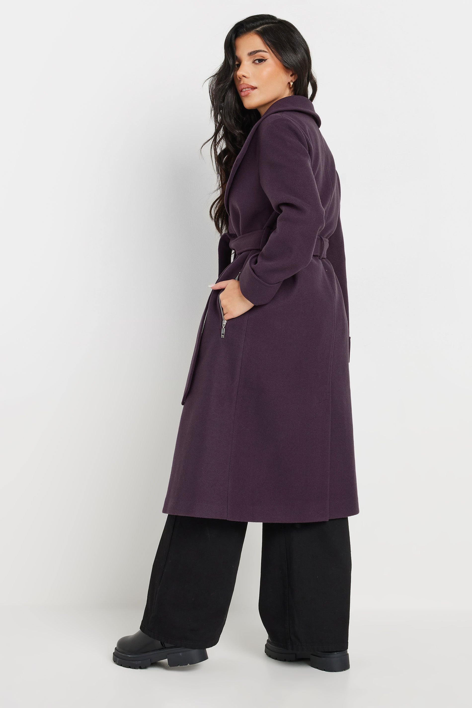 PixieGirl PixieGirl Women's Petite Belted Wrap Coat in Purple - 4