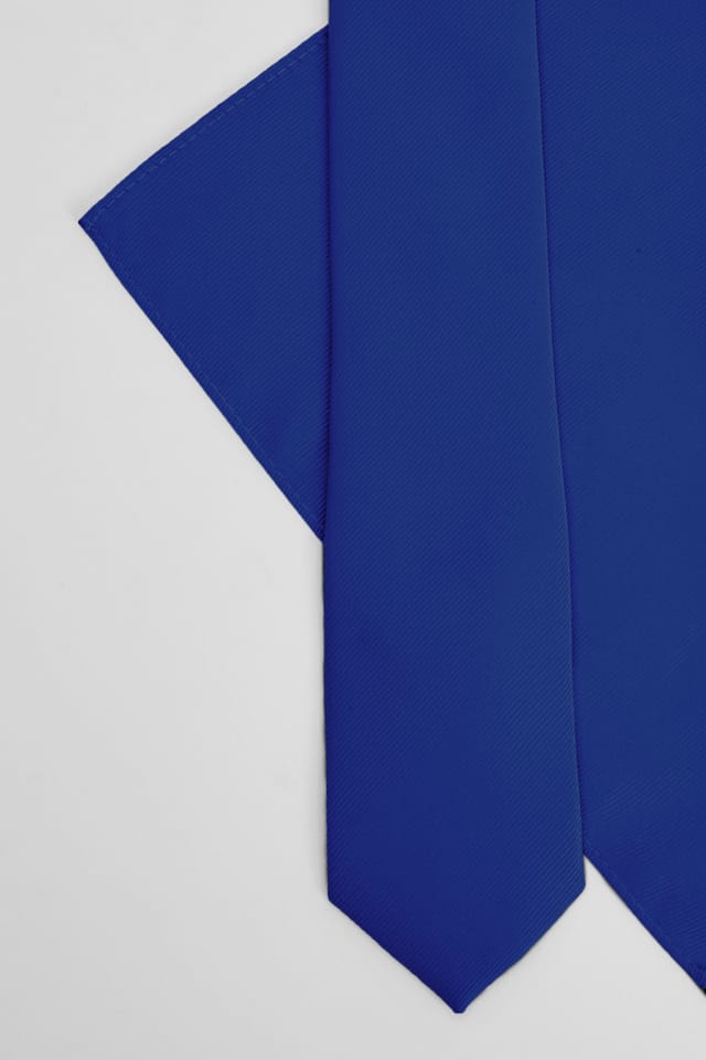 Burton Burton Men's Deep Blue Plain Tie & Pocket Square - 3