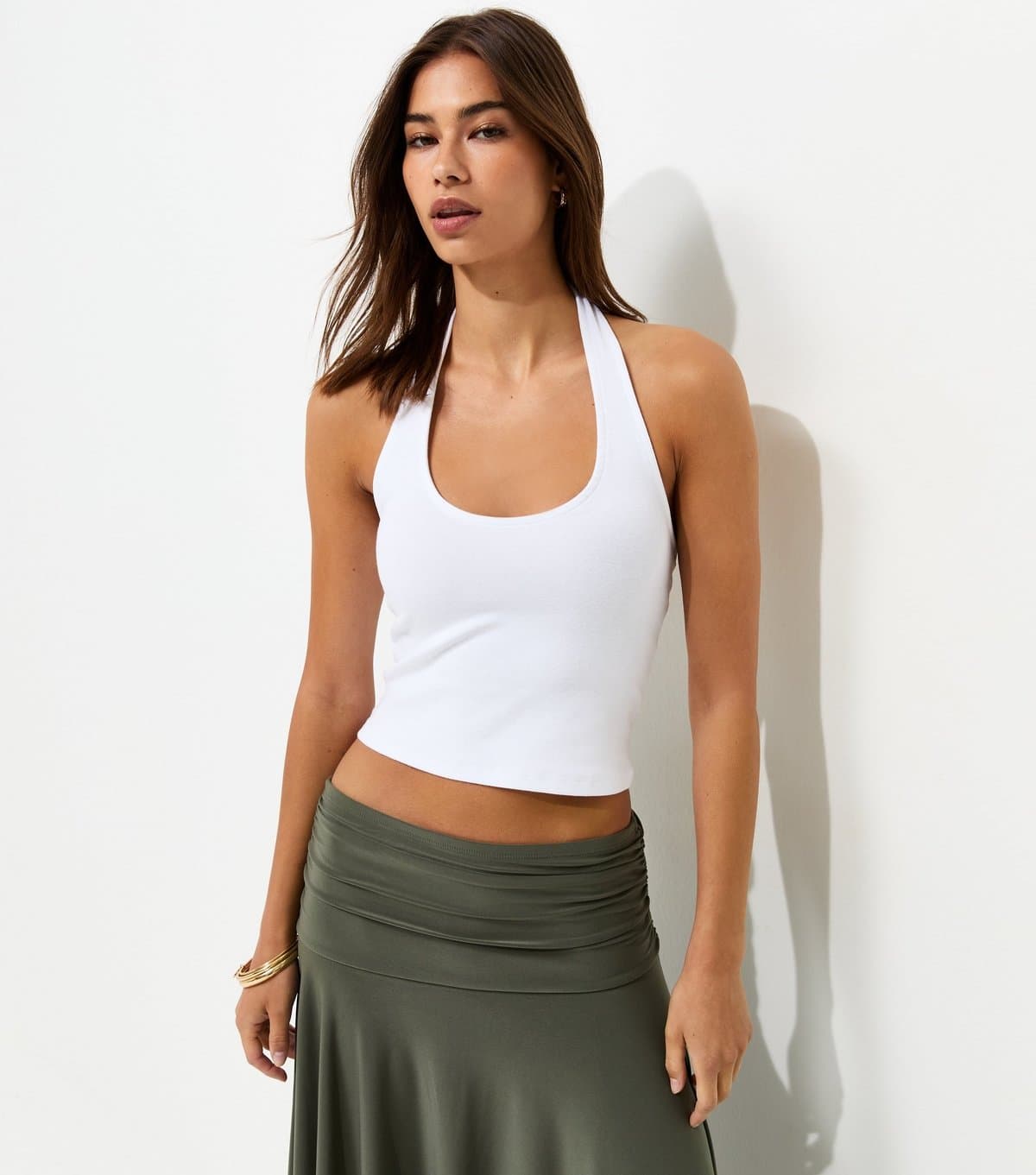 New Look New Look White Cotton-Rich Jersey Halter Neck Top