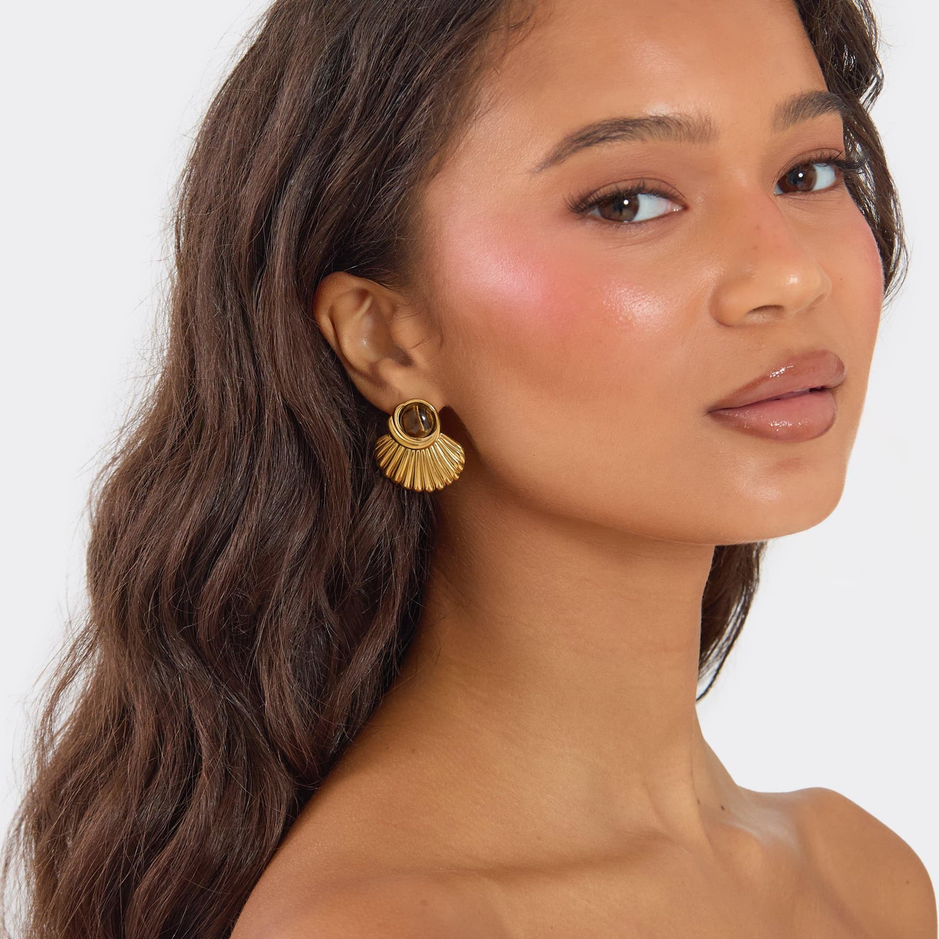 EGO EGO Gold Metal Fan Drop Stud Earrings