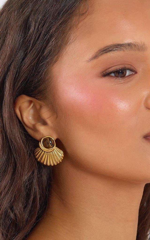 EGO Drop Stud Fan Earrings In Gold, Women's Size UK 0 - 2