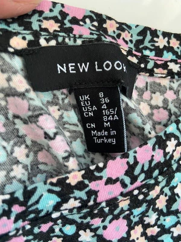 New Look Floral tie waist summer top t-shirt. New Look size 8. Black, pink, turquoise