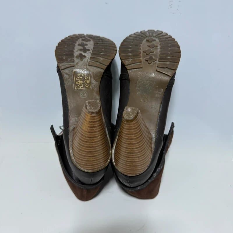 Bodyflirt Brown Leather Lace-up Boots with Fold-over Cuff & Stacked Heel